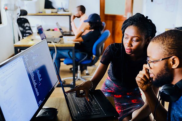 Interns working on a project